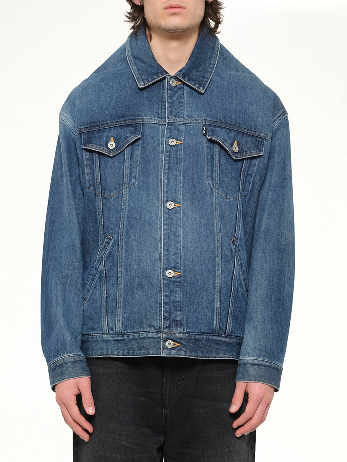 Image of Coats & Jackets. Product name - Head Drop Denim Jacket in Indigo colour by brand - DOUBLET