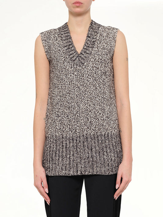 Image of a model wearing Outerwear. Product name - Lanvin Knitted Top in White colour by brand - LANVIN