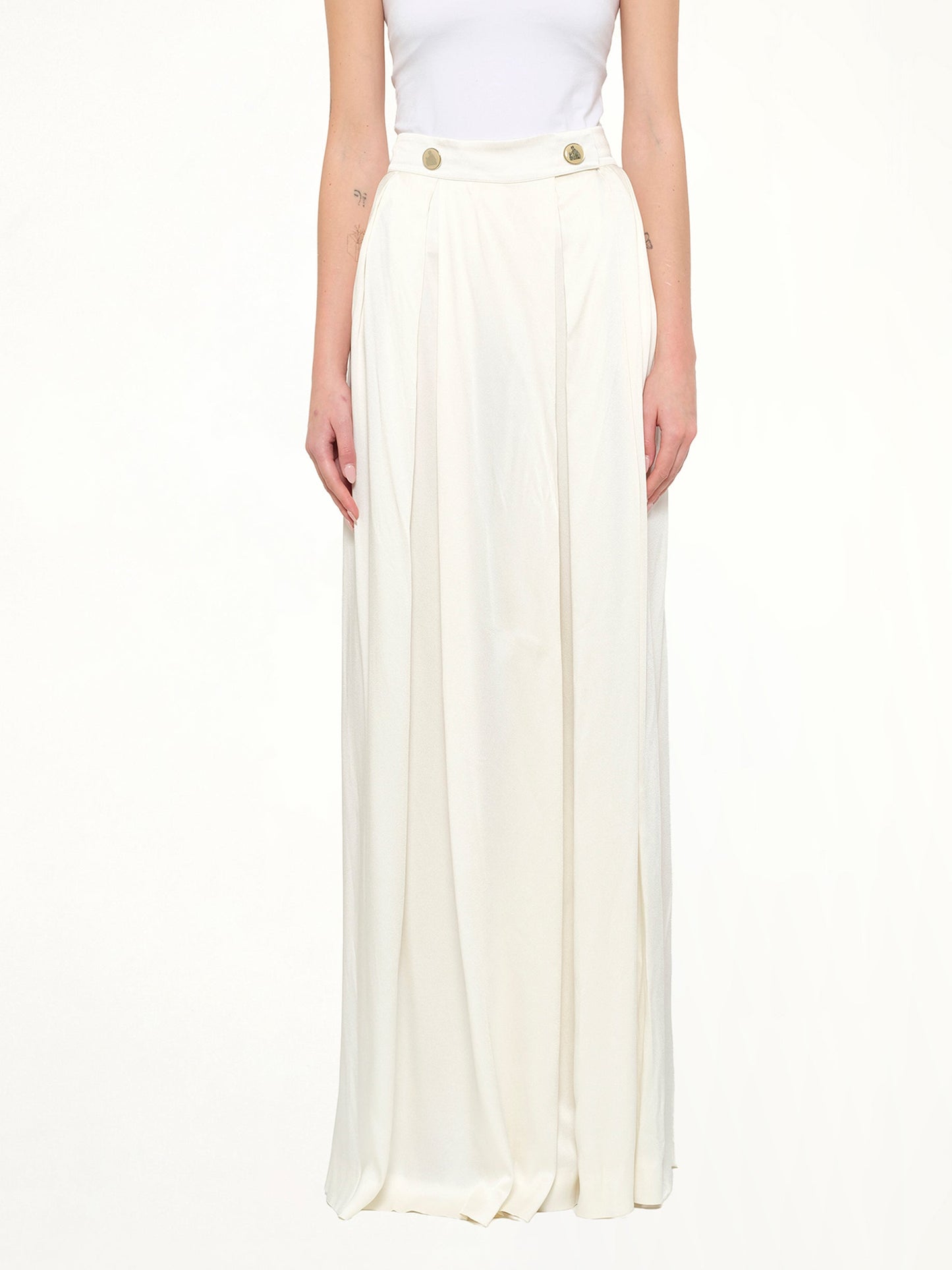 Image of a model wearing Pants. Product name - Pants in Cream colour by brand - LANVIN