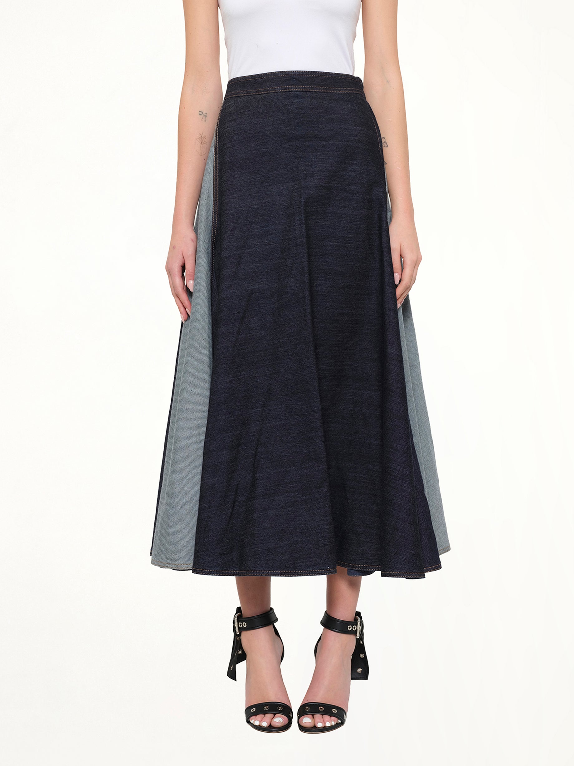 Image of a model wearing Skirts. Product name - Skirt in Indigo colour by brand - LANVIN