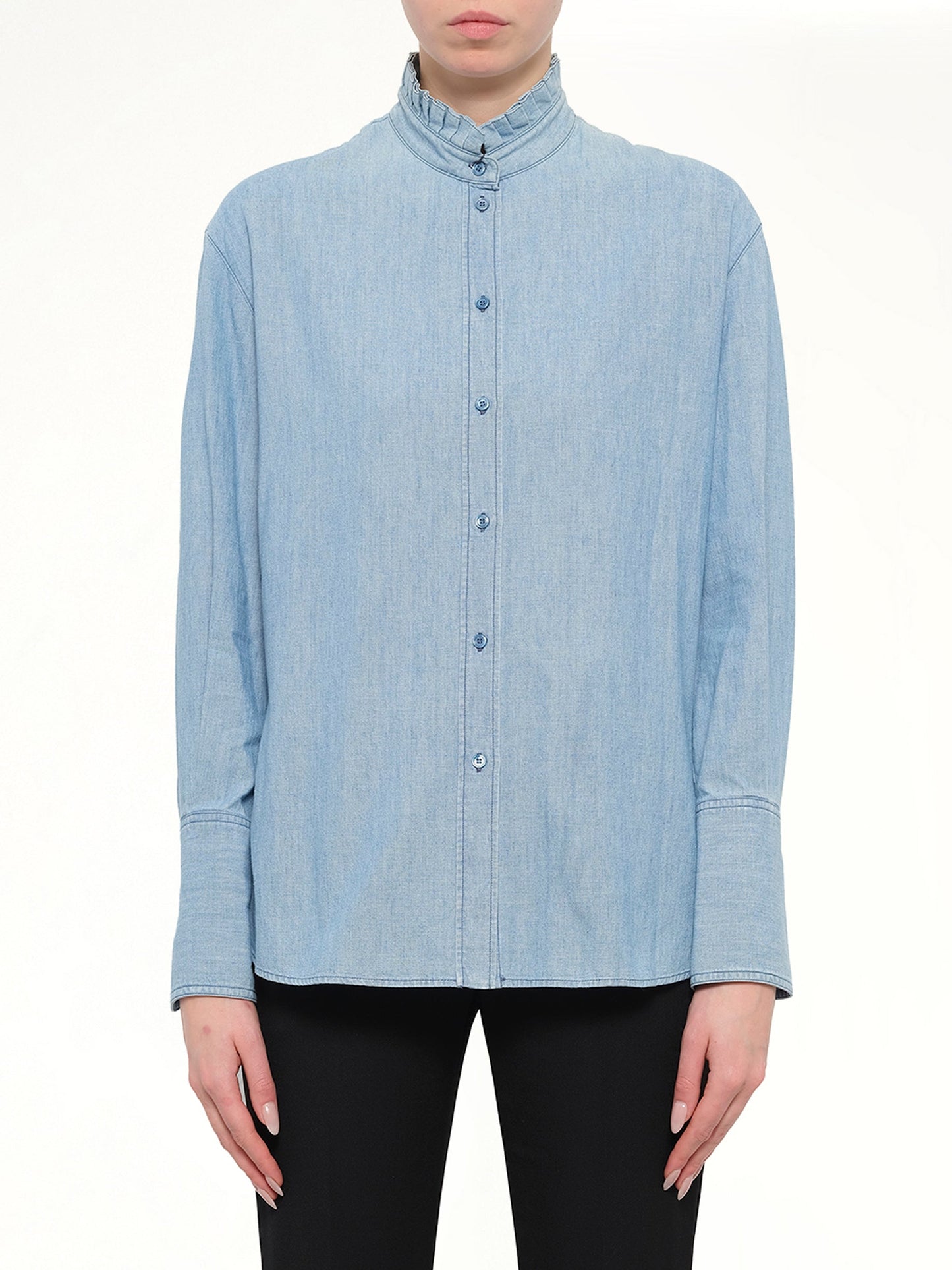 Image of Shirts. Product name - Alexander McQueen Embroidered Chambre Shirt in Blue colour by brand - ALEXANDER MCQUEEN