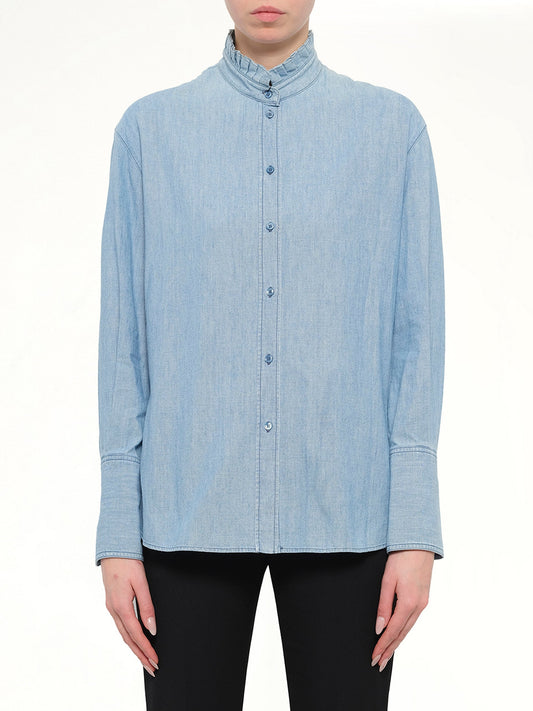 Image of Shirts. Product name - Alexander McQueen Embroidered Chambre Shirt in Blue colour by brand - ALEXANDER MCQUEEN