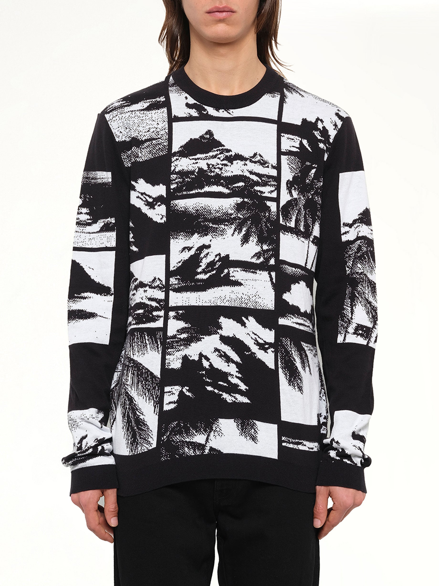 Image of a model wearing Outerwear. Product name - Crew Neck Knitwear in Black colour by brand - KENZO