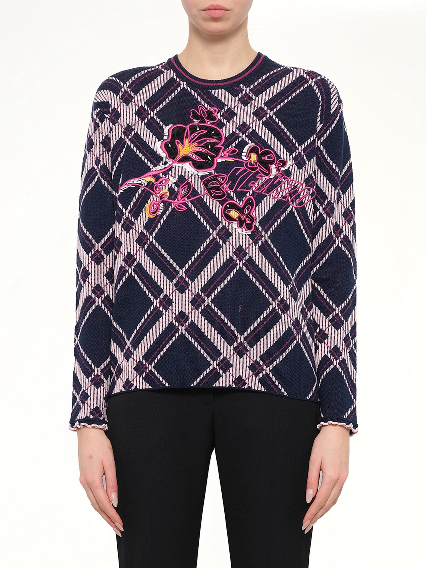 Image of a model wearing Outerwear. Product name - Crew Neck in Pink colour by brand - KENZO