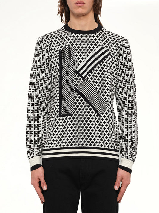 Image of a model wearing Outerwear. Product name - Fairisle Jumper in Black colour by brand - KENZO
