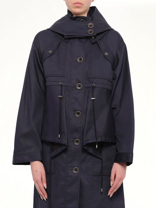 Image of a model wearing Outerwear. Product name - Kenzo Coat in Navy colour by brand - KENZO