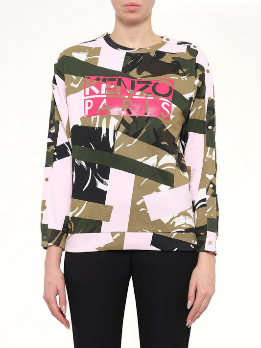 Image of a model wearing Outerwear. Product name - Kenzo Sweatshirt in Khaki colour by brand - KENZO