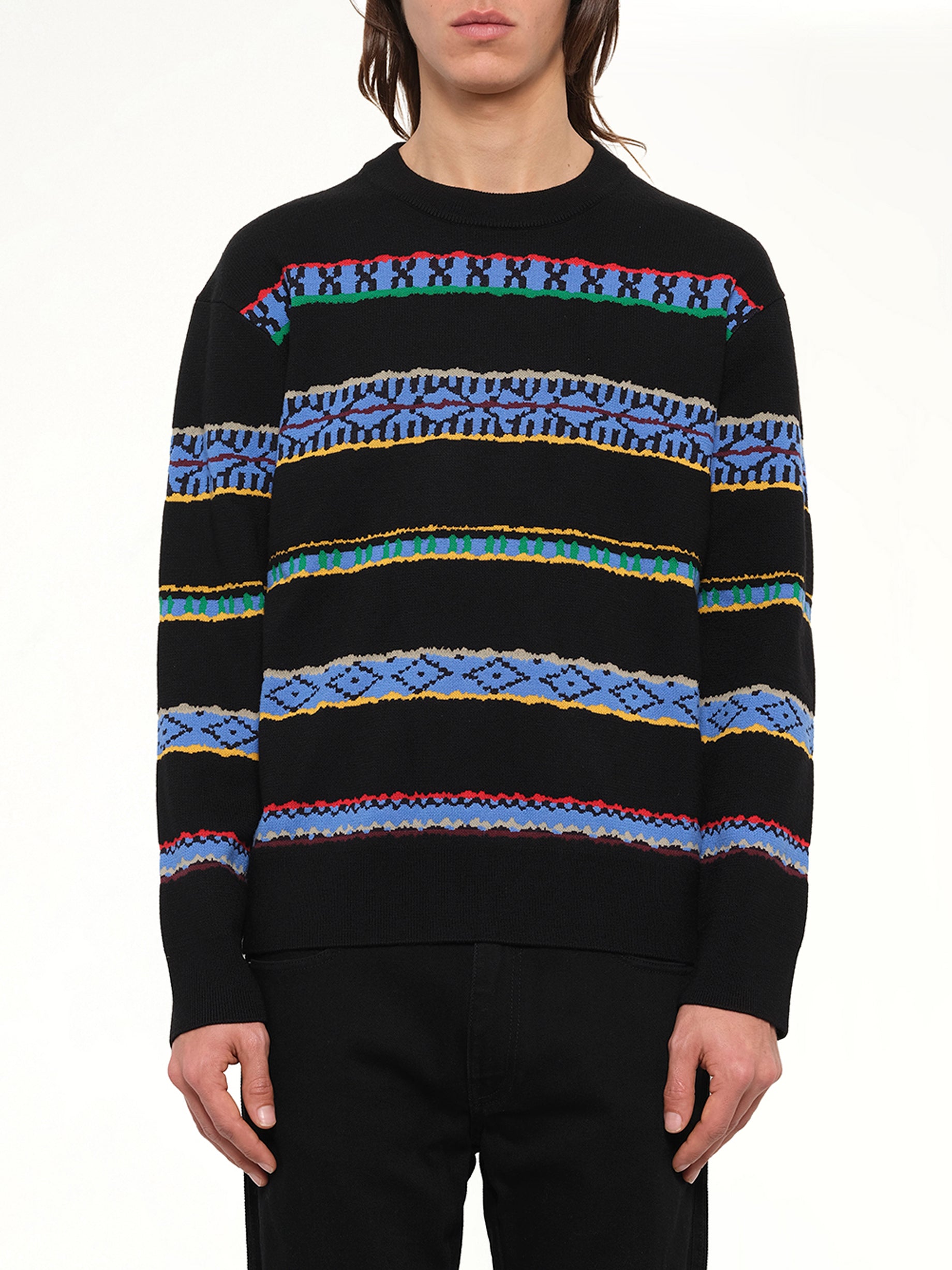 Image of a model wearing Outerwear. Product name - Peruvian Knit in Black colour by brand - KENZO
