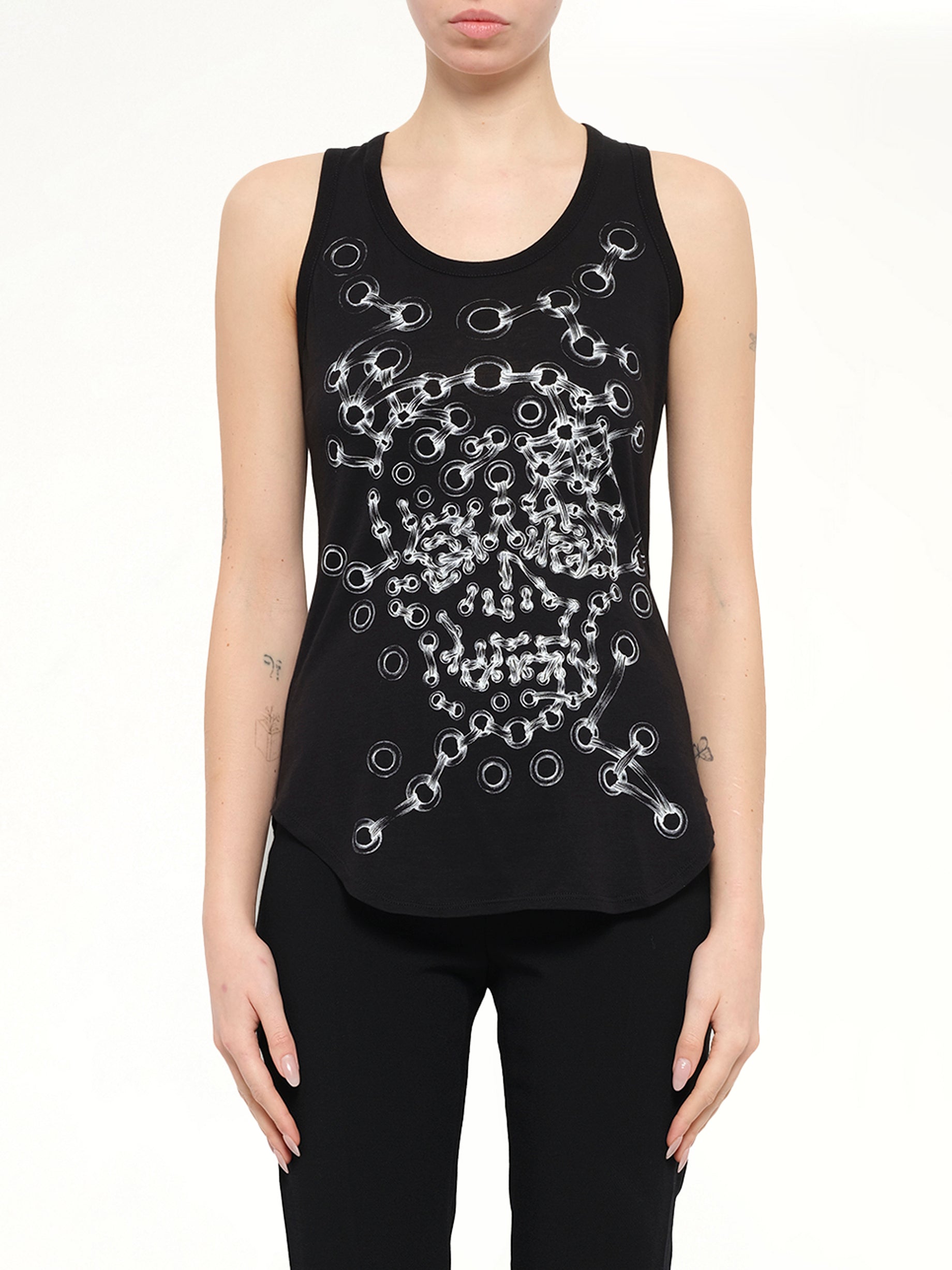 Image of T-Shirts. Product name - Alexander McQueen Eyelets T-Shirt in Black colour by brand - ALEXANDER MCQUEEN