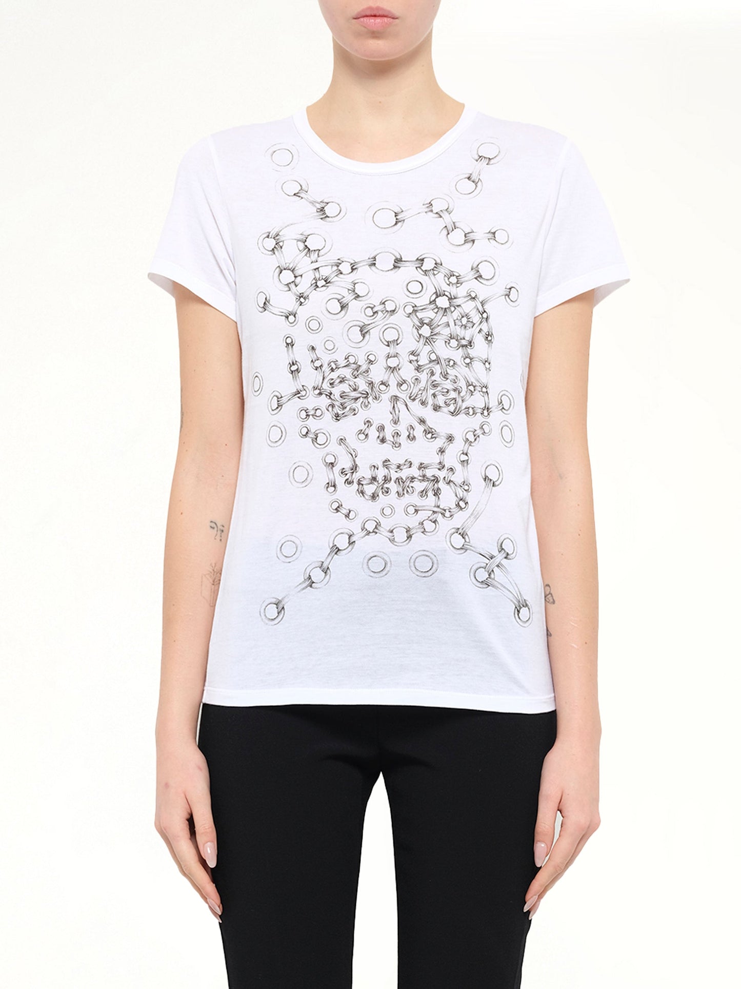 Image of T-Shirts. Product name - Alexander McQueen Eyelets T-Shirt in White colour by brand - ALEXANDER MCQUEEN