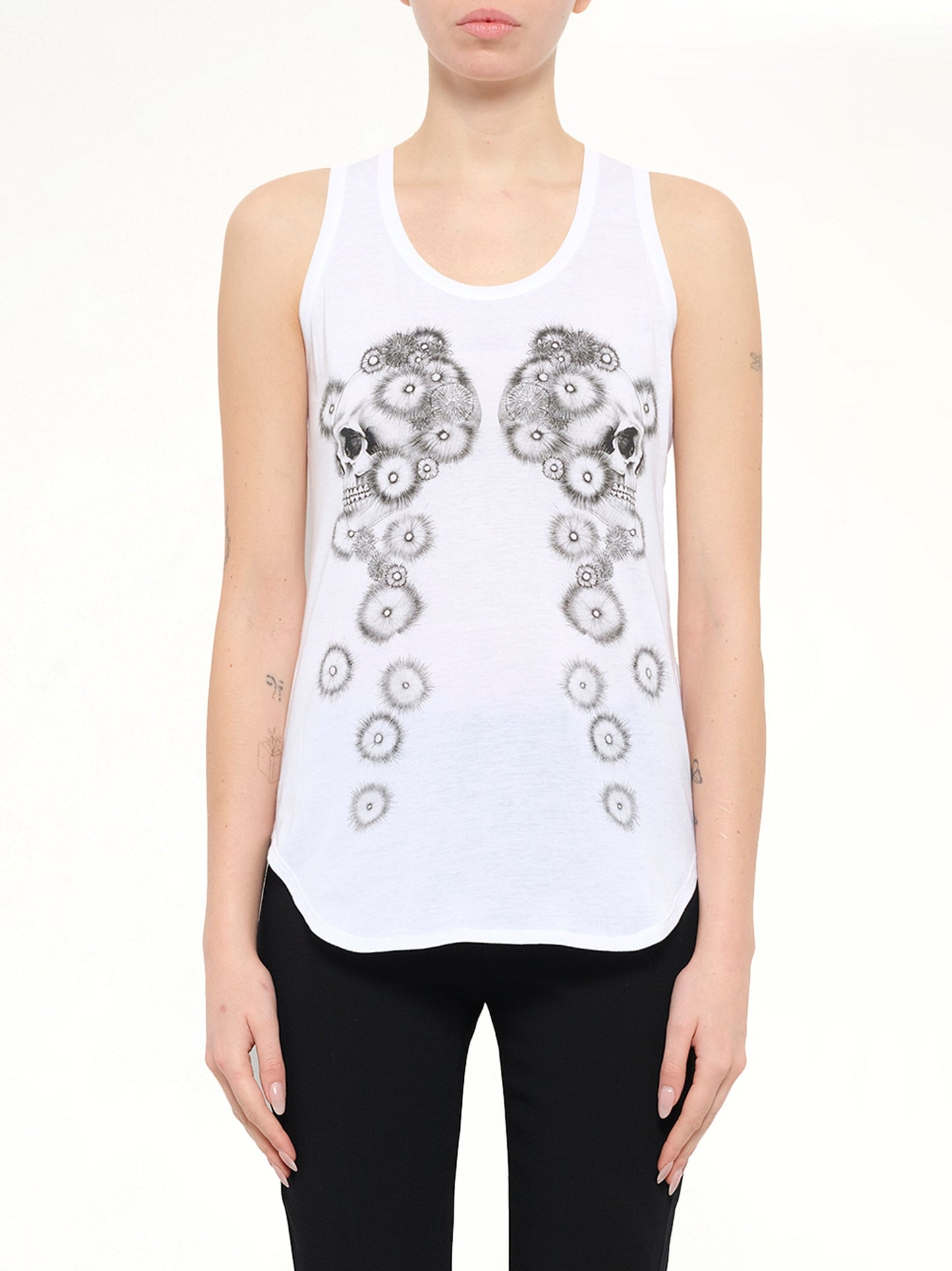 Image of T-Shirts. Product name - Alexander McQueen Pom Skull T-Shirt in White colour by brand - ALEXANDER MCQUEEN