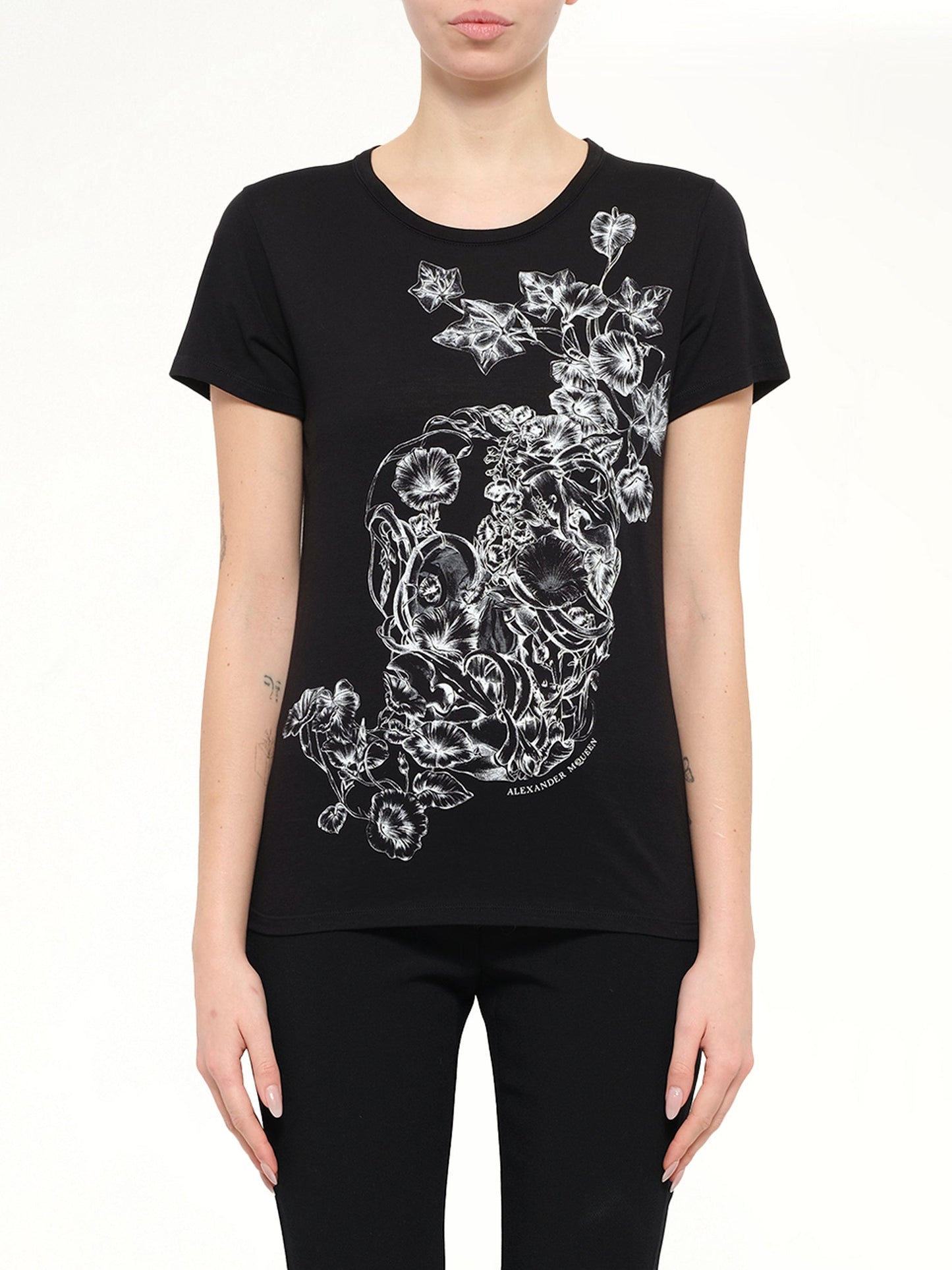 Image of T-Shirts. Product name - Alexander McQueen Skull T-Shirt in Black colour by brand - ALEXANDER MCQUEEN