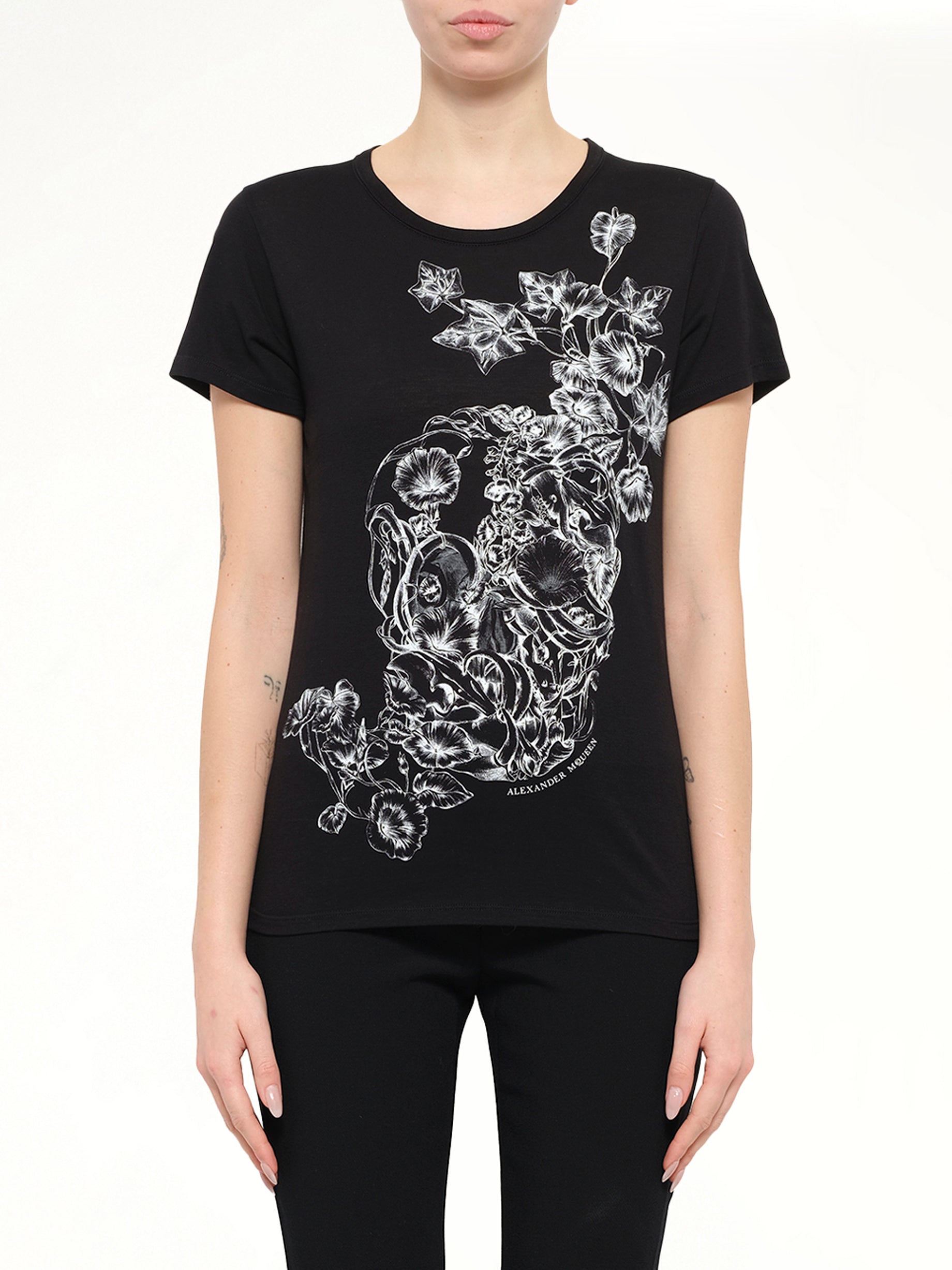 Image of T-Shirts. Product name - Alexander McQueen Skull T-Shirt in Black colour by brand - ALEXANDER MCQUEEN