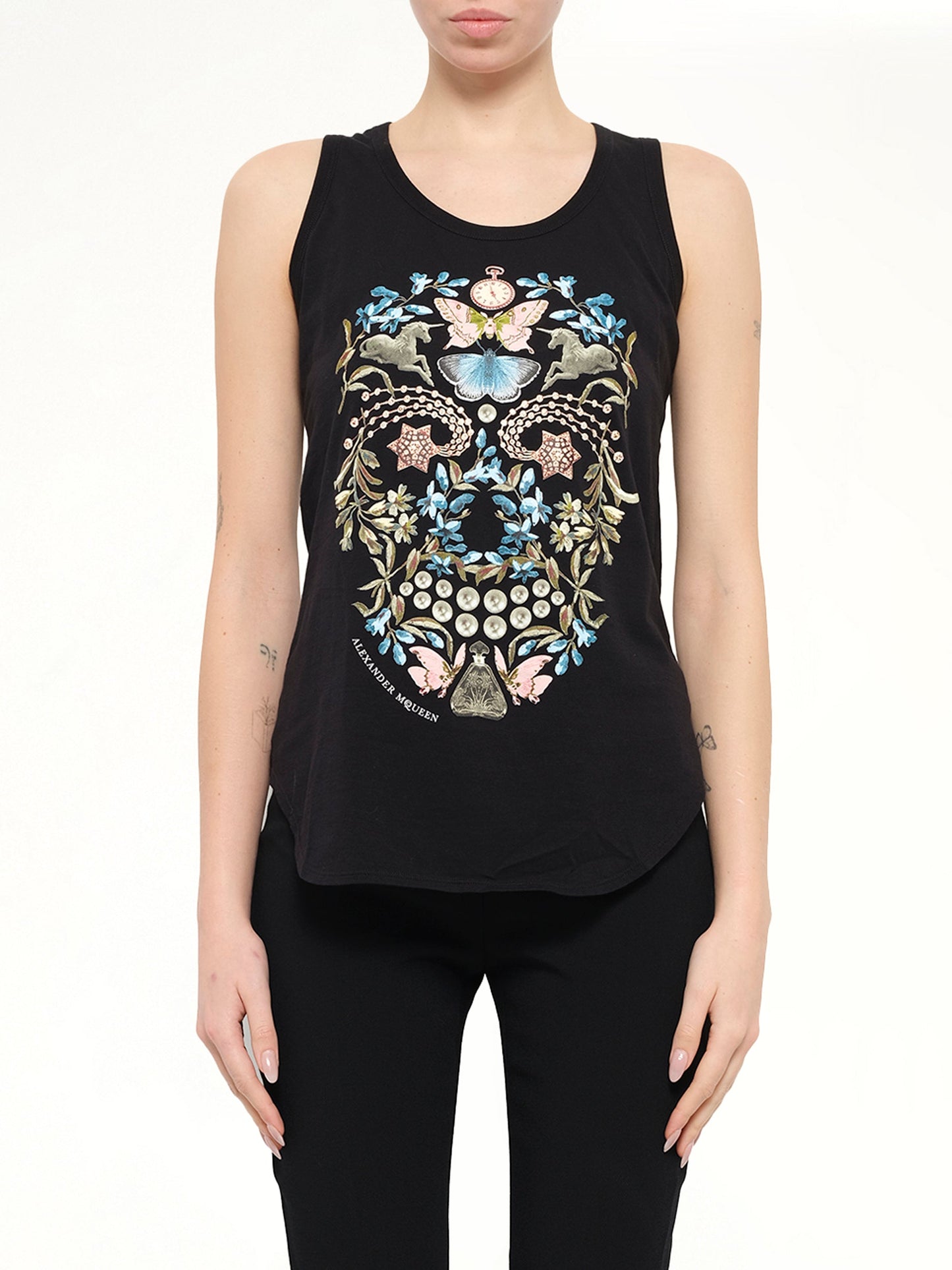 Image of T-Shirts. Product name - Alexander McQueen Obsidian Skull T-Shirt in Black colour by brand - ALEXANDER MCQUEEN