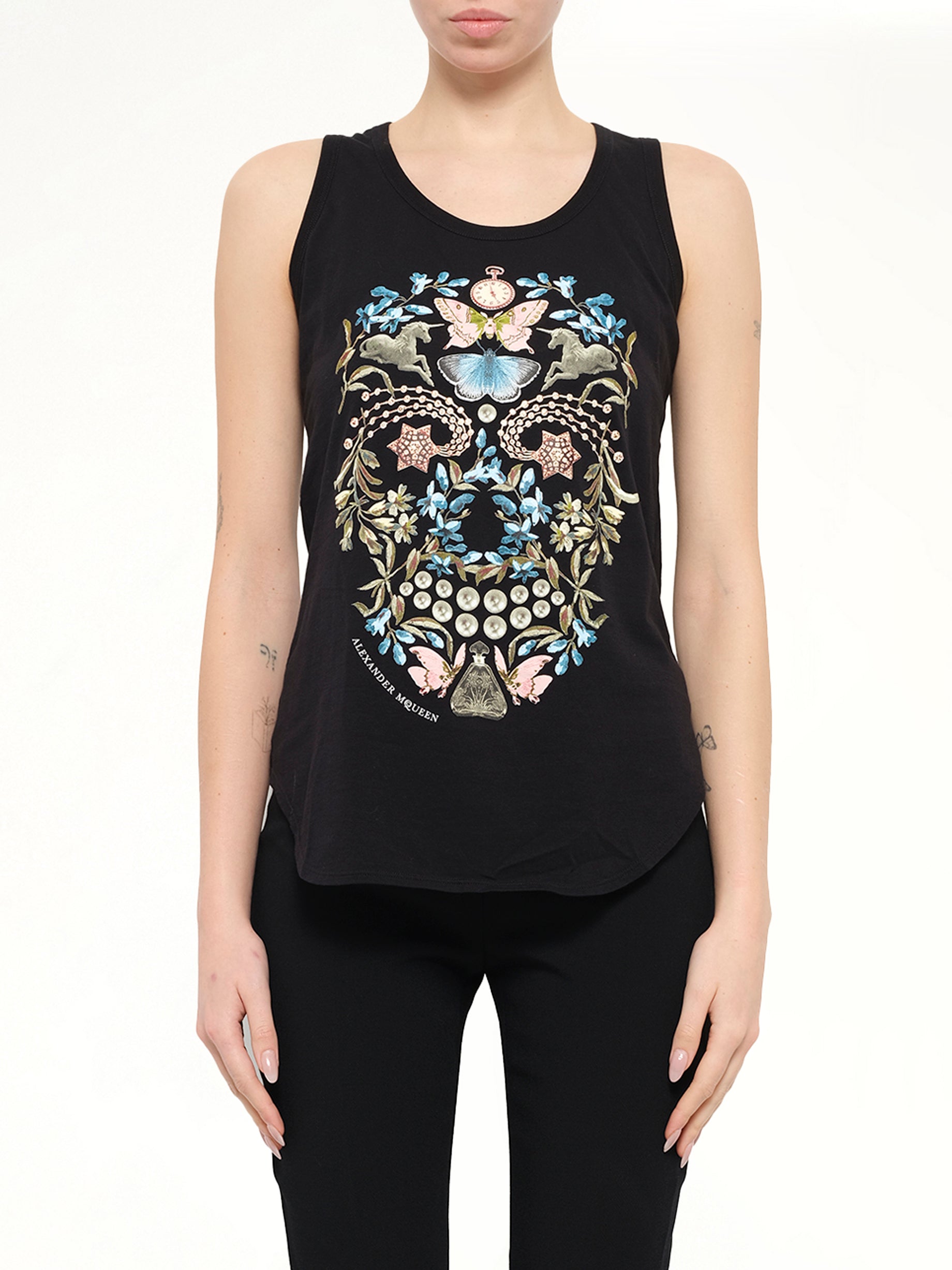 Image of T-Shirts. Product name - Alexander McQueen Obsidian Skull T-Shirt in Black colour by brand - ALEXANDER MCQUEEN