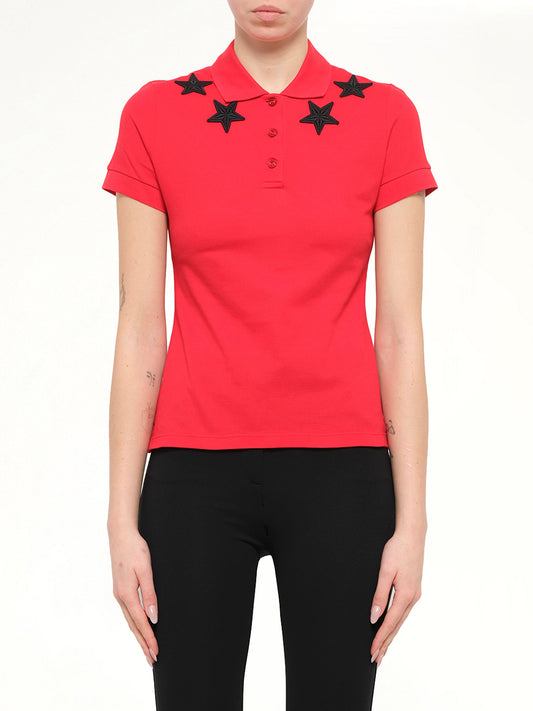 Image of a model wearing Tops. Product name - Short Sleeve Polo in Red colour by brand - GIVENCHY