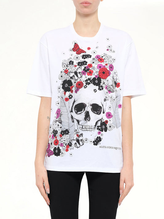 Image of T-Shirts. Product name - Skull Oversize T-Shirt in White colour by brand - ALEXANDER MCQUEEN