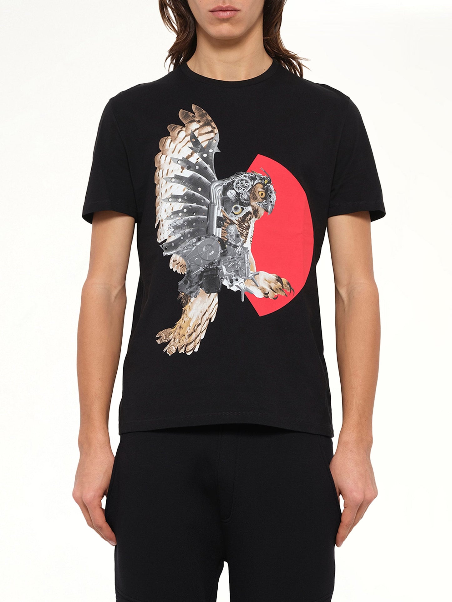 Image of T-Shirts. Product name - Owl T-Shirt in Black colour by brand - NEIL BARRETT