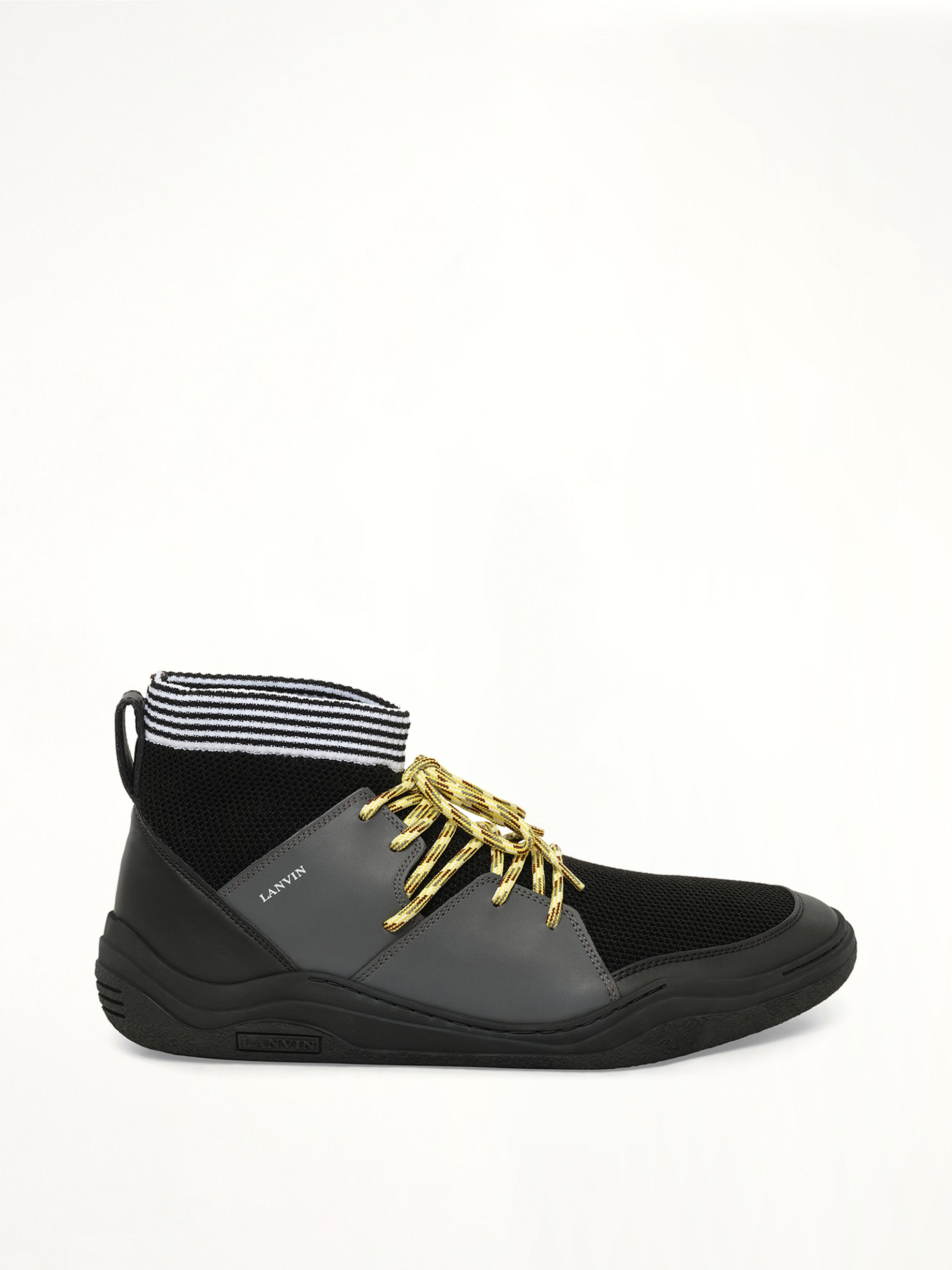 Image of Sneakers. Product name - Knit Lace Up Pique Sneaker in Black colour by brand - LANVIN