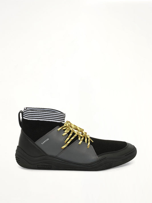Image of Sneakers. Product name - Knit Lace Up Pique Sneaker in Black colour by brand - LANVIN