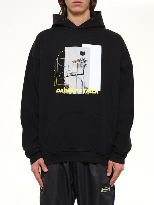 Image of a model wearing Outerwear. Product name - 94 B-Ball Hoodie in Black colour by brand - DANIEL PATRICK