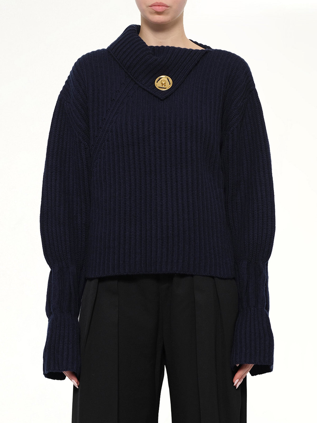 Image of Coats & Jackets. Product name - Chunky Knit Jumper in Navy colour by brand - JWA