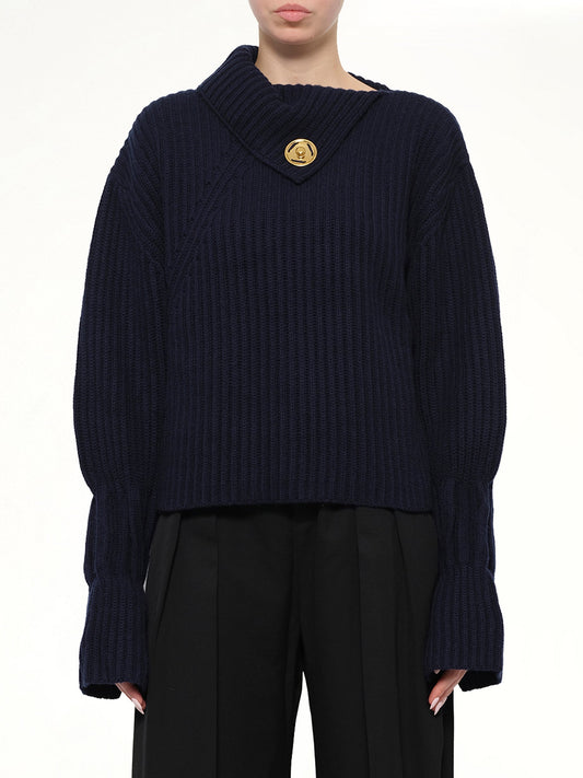 Image of Coats & Jackets. Product name - Chunky Knit Jumper in Navy colour by brand - JWA