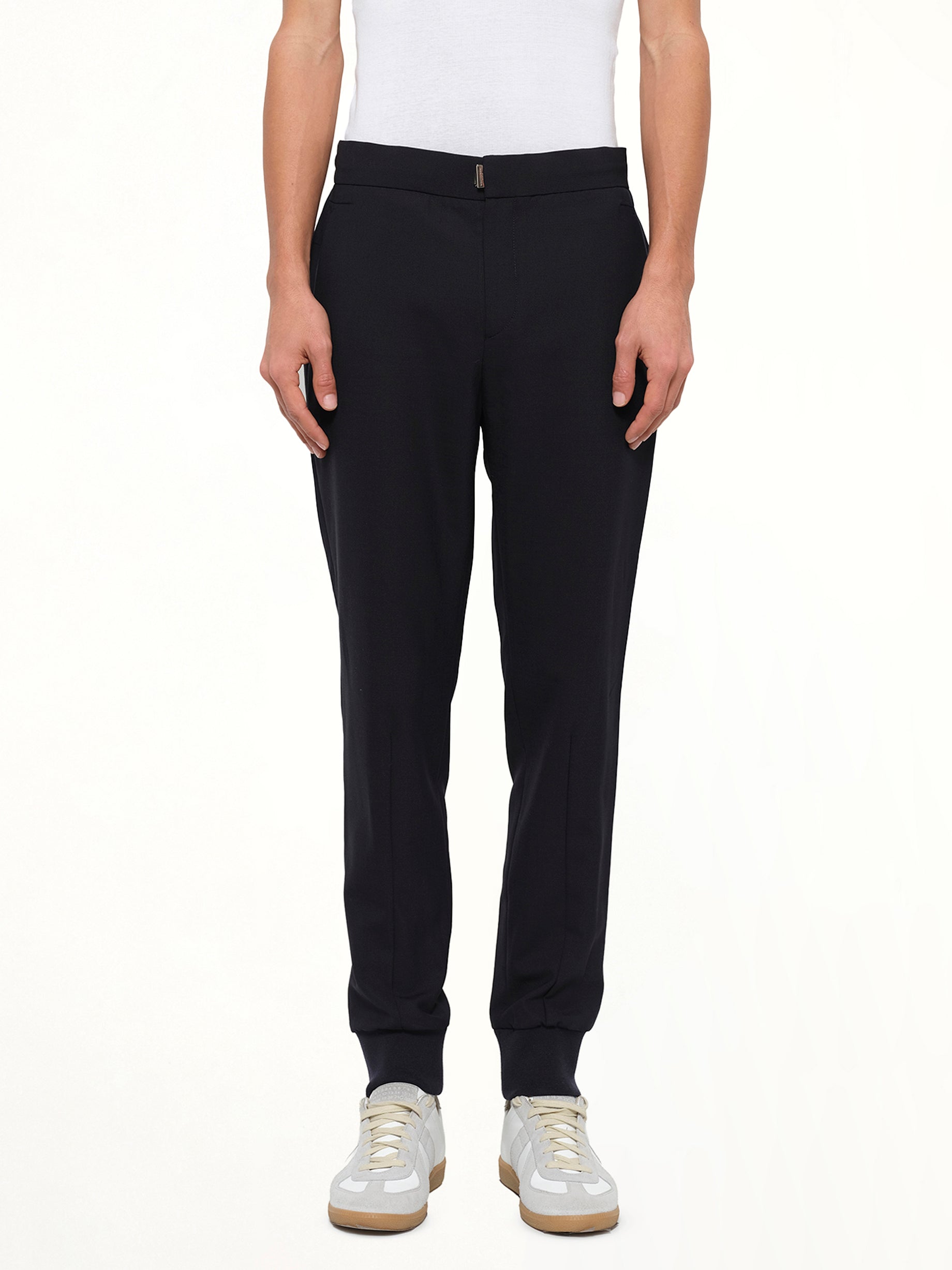 Image of a model wearing Pants. Product name - Classic Pants in Navy colour by brand - WOOYOUNGMI