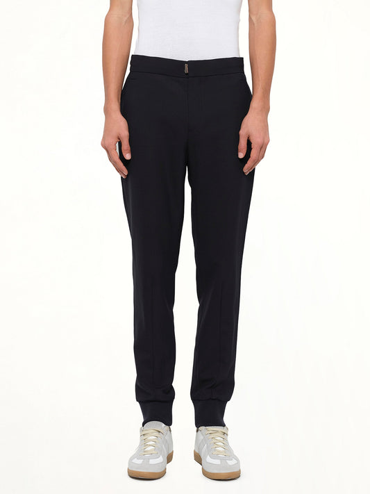 Image of a model wearing Pants. Product name - Classic Pants in Navy colour by brand - WOOYOUNGMI
