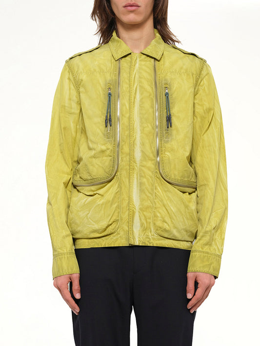 Image of a model wearing Outerwear. Product name - Jumper in Yellow colour by brand - WOOYOUNGMI