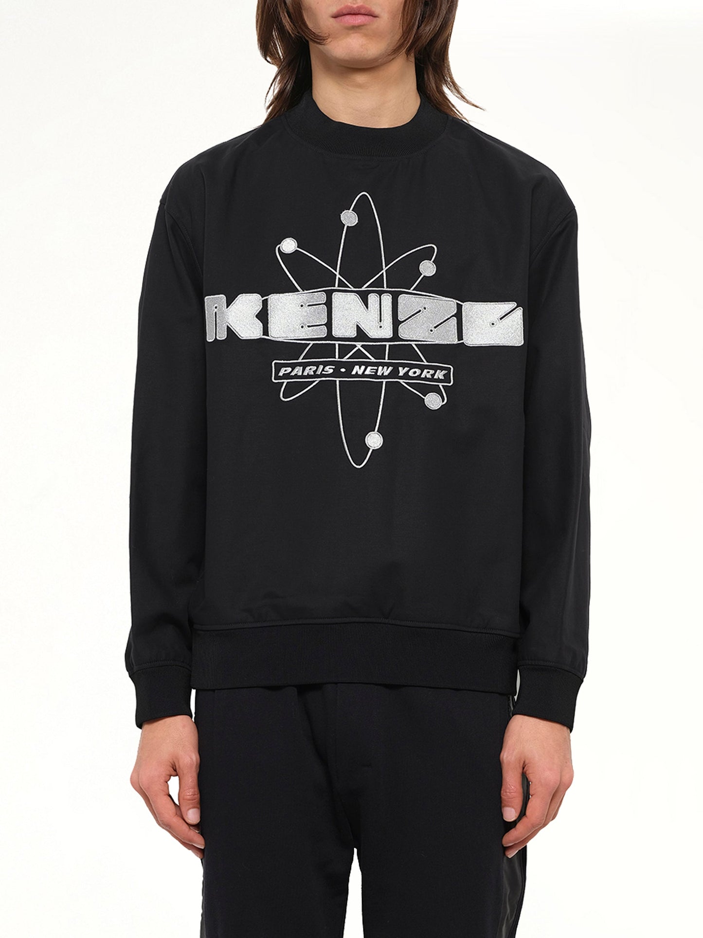 Image of a model wearing Outerwear. Product name - Kenzo Sweatshirt in Black colour by brand - KENZO
