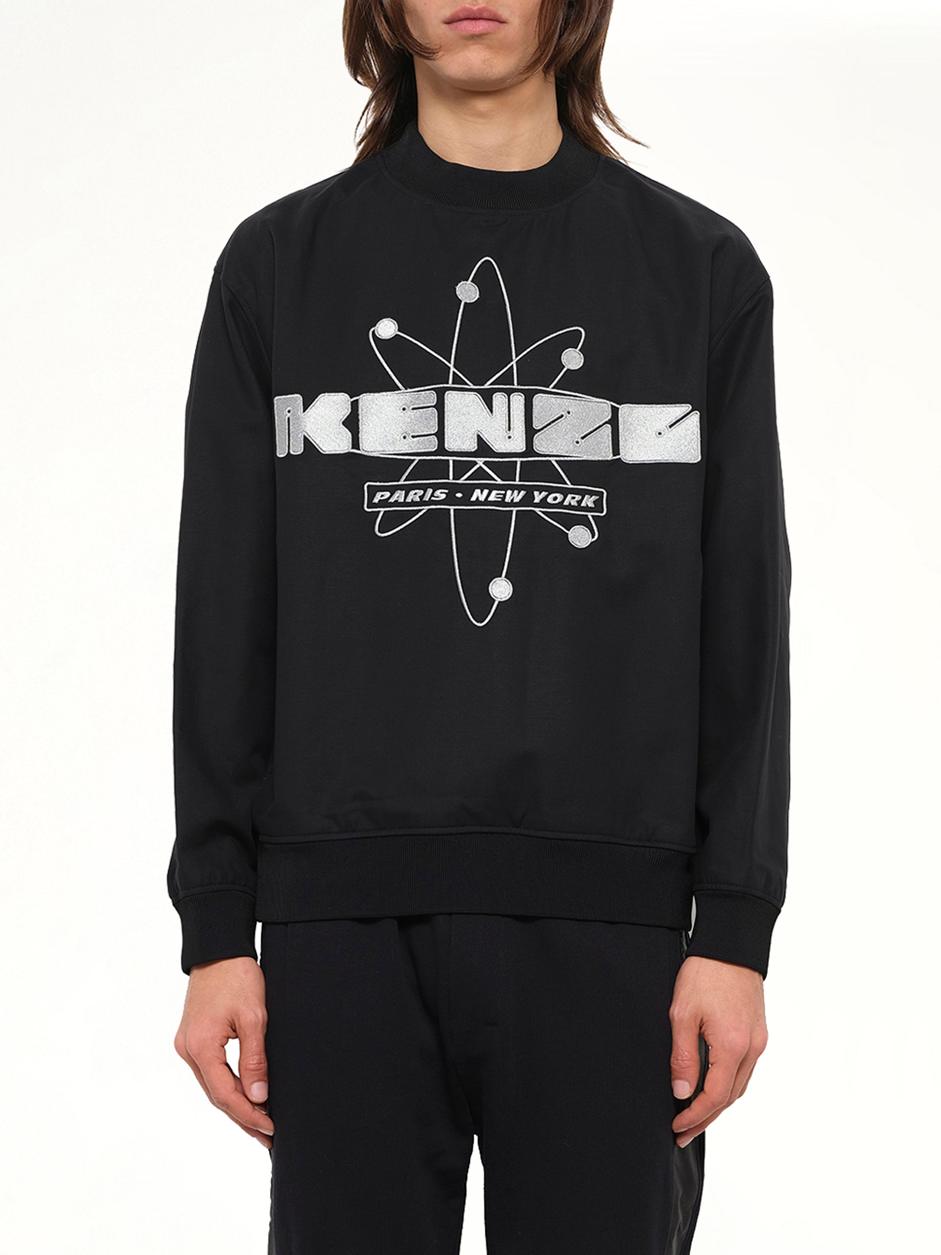 Image of a model wearing Outerwear. Product name - Kenzo Sweatshirt in Black colour by brand - KENZO