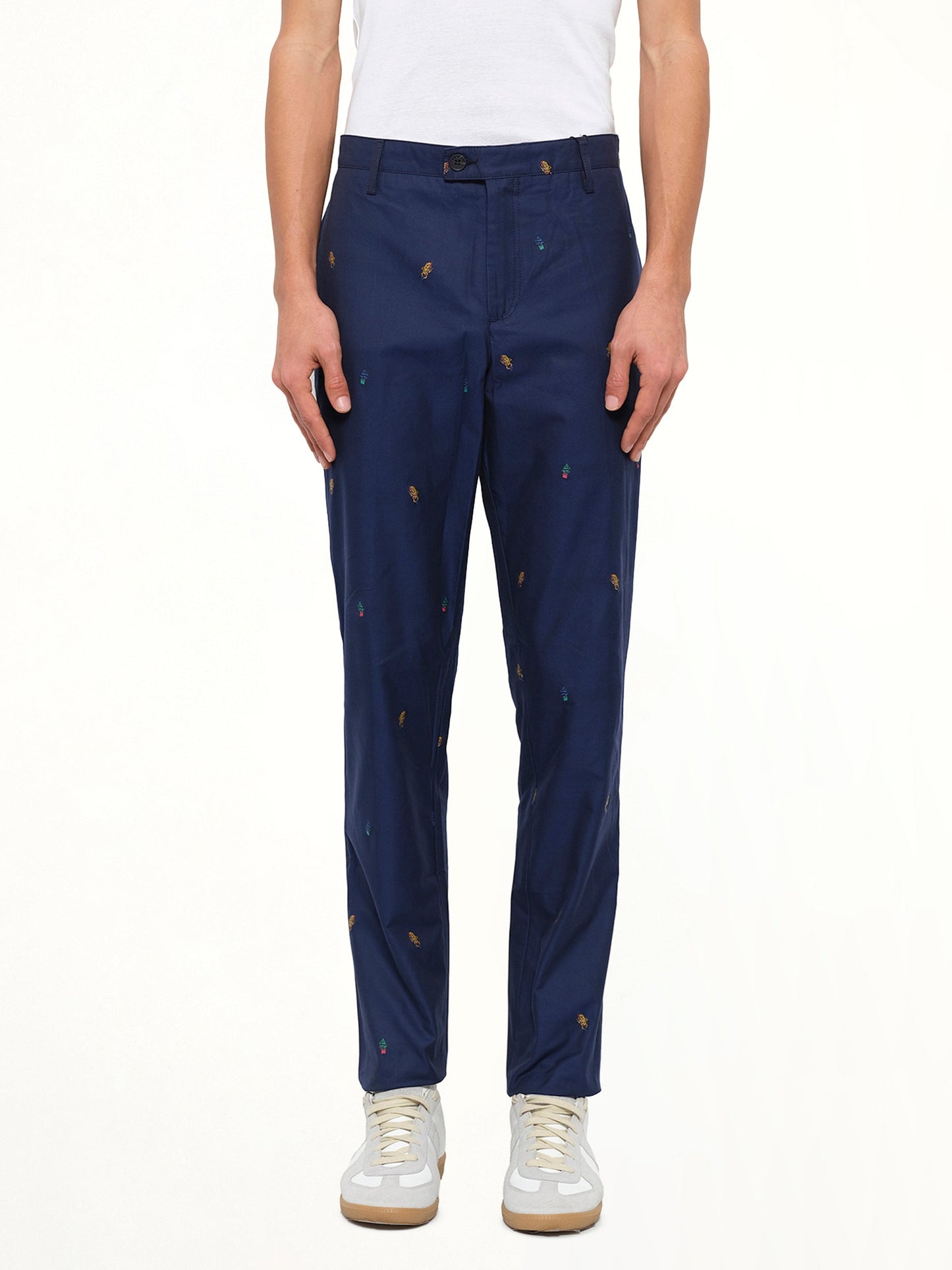 Image of a model wearing Pants. Product name - Kenzo Trousers in Blue colour by brand - KENZO