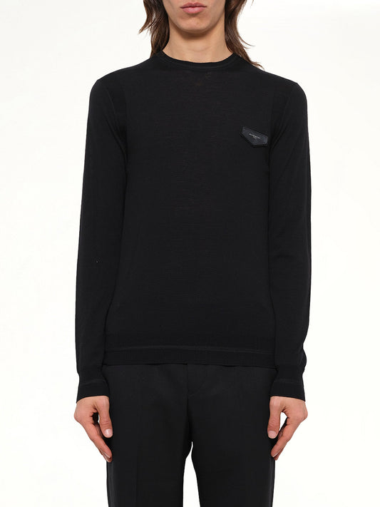 Image of a model wearing Outerwear. Product name - Leather Patch Pullover in Black colour by brand - GIVENCHY