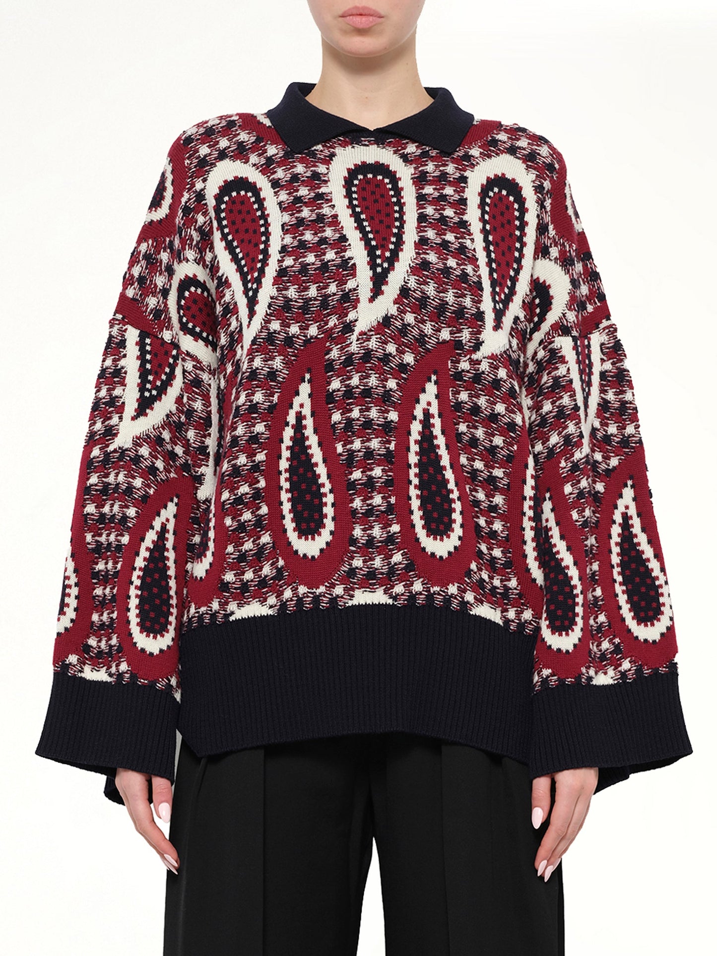 Image of Coats & Jackets. Product name - Paisley Merino Jumper in Scarlet colour by brand - JWA