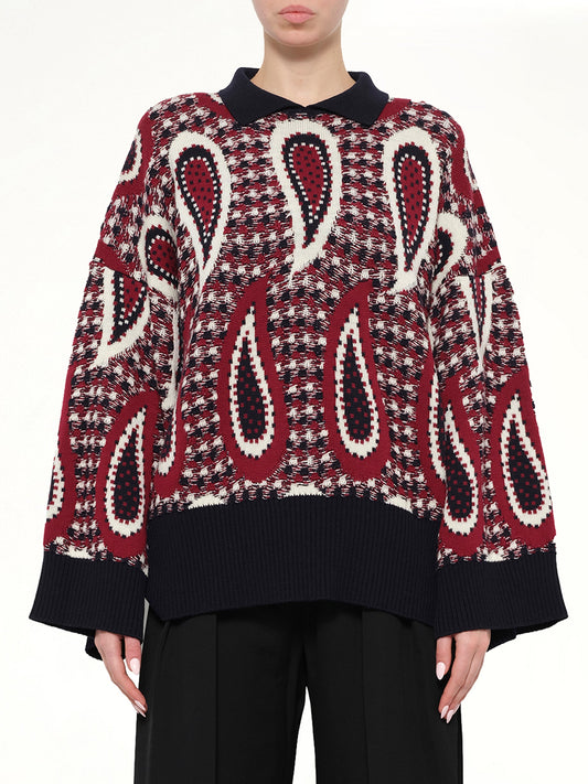 Image of Coats & Jackets. Product name - Paisley Merino Jumper in Scarlet colour by brand - JWA