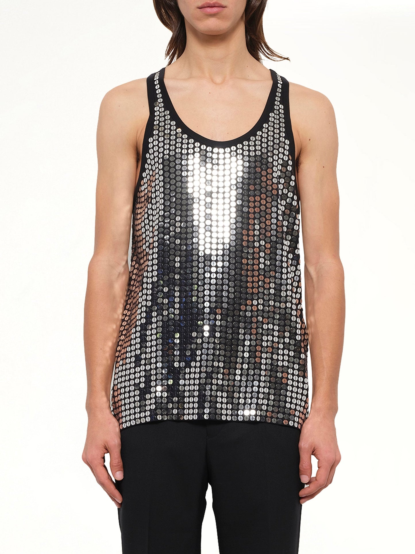 Image of a model wearing Tops. Product name - Podium Tank Top in Black colour by brand - GIVENCHY