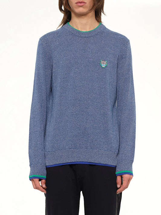 Image of a model wearing Outerwear. Product name - Pullover in Blue colour by brand - KENZO