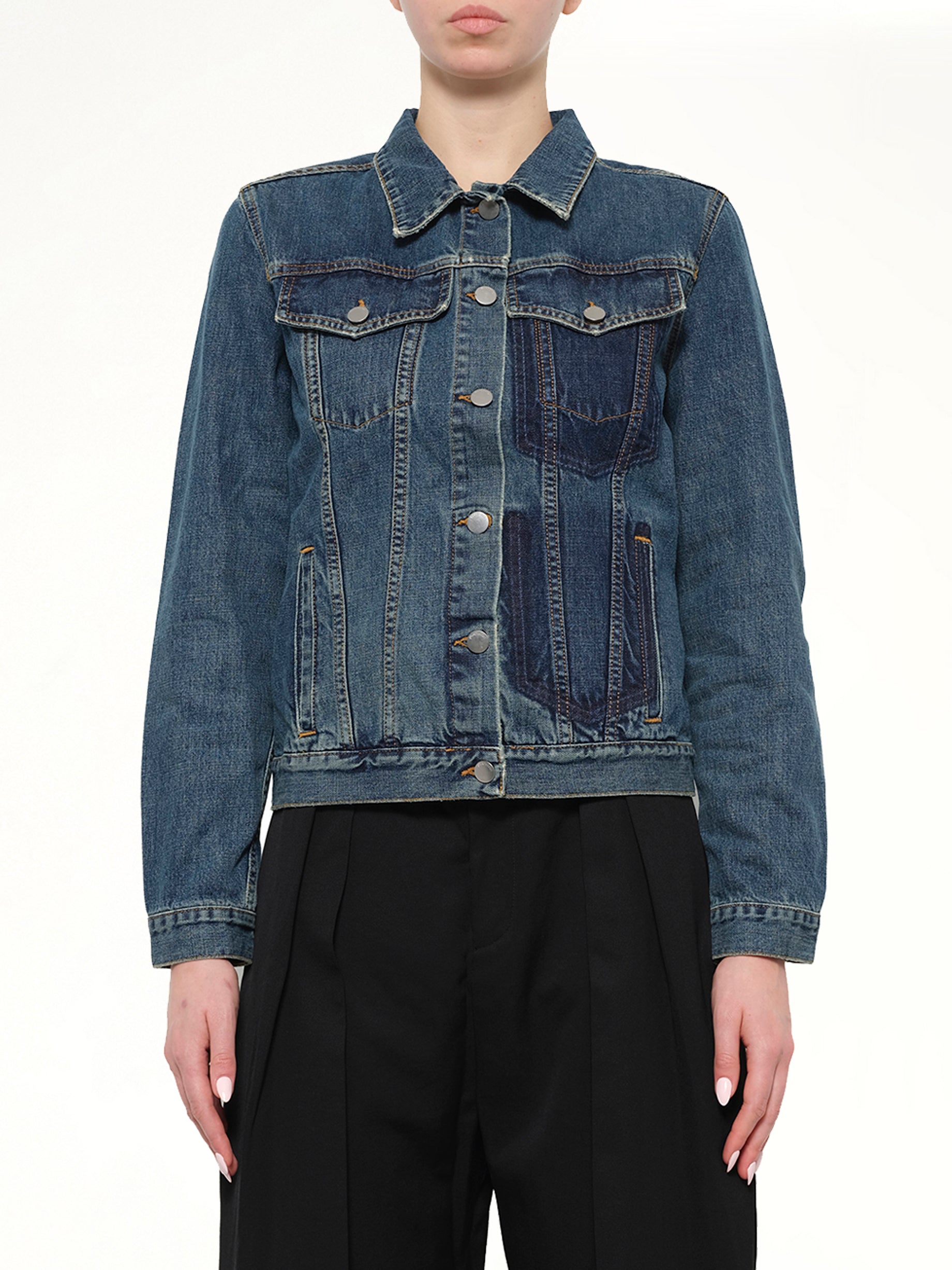 Image of Coats & Jackets. Product name - Shaded Pocket Denim Jacket in Blue colour by brand - JWA