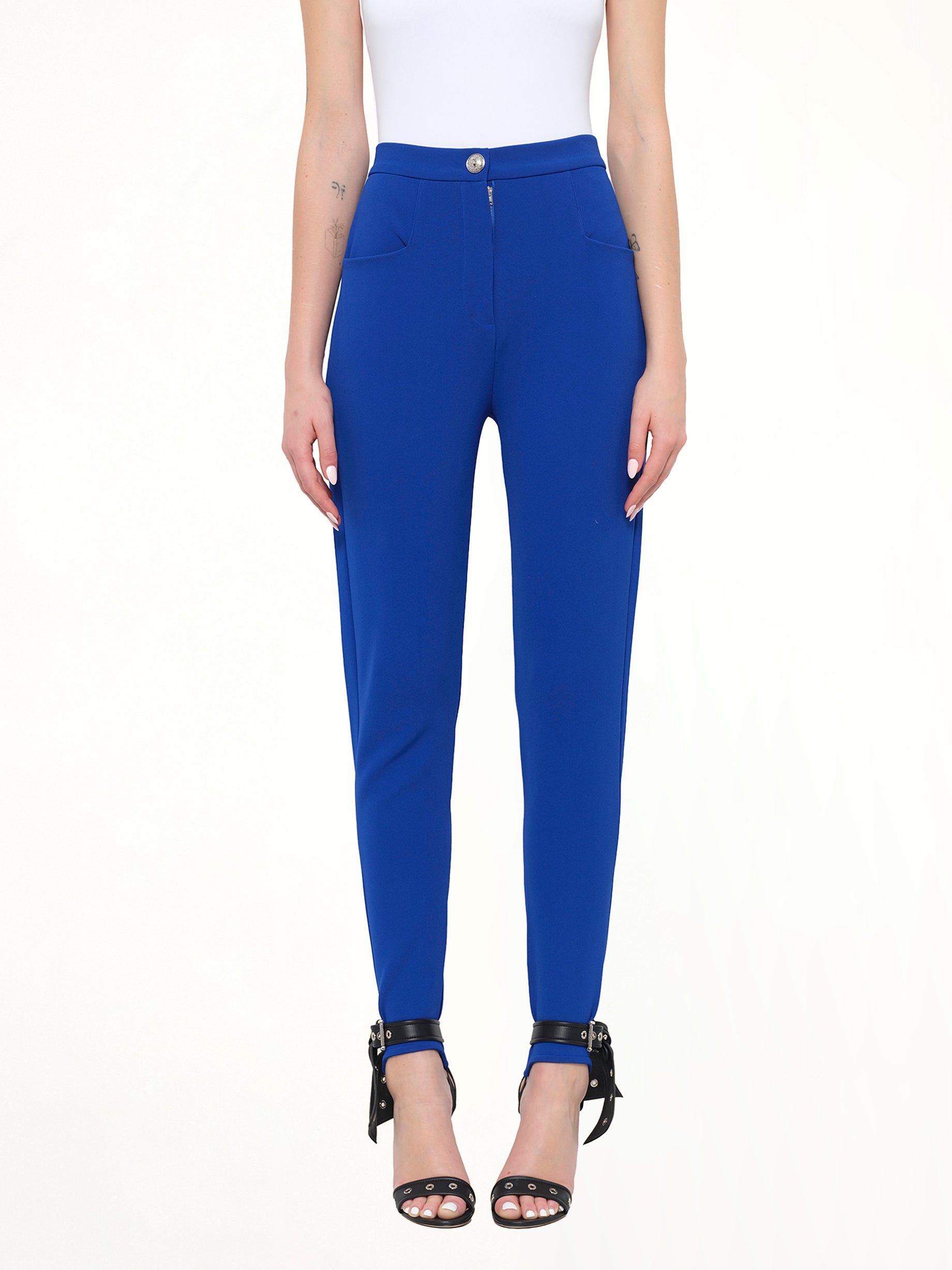 Image of a model wearing Pants. Product name - Skinny Pant in Blue colour by brand - BALMAIN