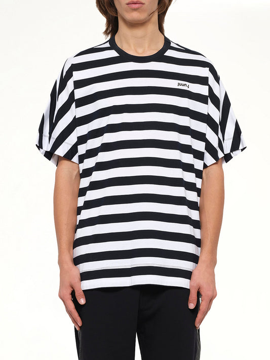 Image of a model wearing Tops. Product name - Striped Top in Black colour by brand - JUUNJ