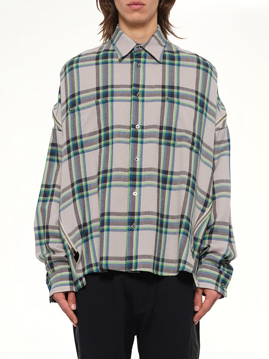 Image of Shirts. Product name - Wool Check Zipper Shirt in Grey colour by brand - FACETASM