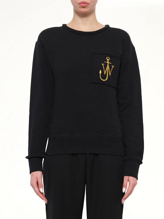 Image of a model wearing Outerwear. Product name - Logo Pocket Sweat in Black colour by brand - JWA