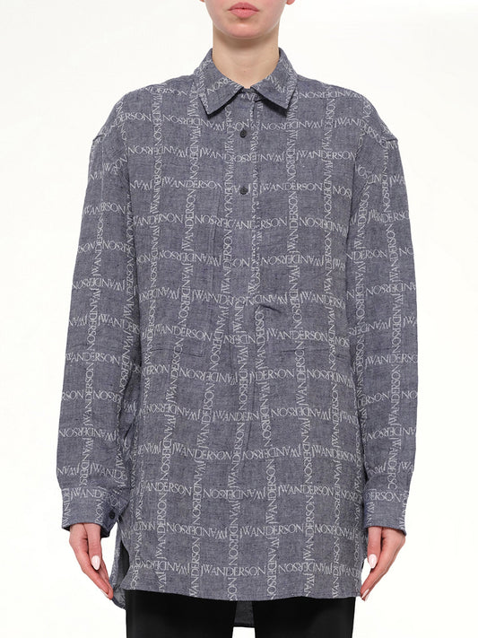 Image of Shirts. Product name - Logo Tunic Linen Shirt in Navy colour by brand - JWA