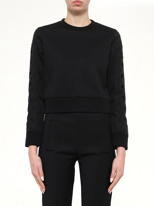 Image of a model wearing Outerwear. Product name - Neil Barrett Sweatshirt in Black colour by brand - NEIL BARRETT