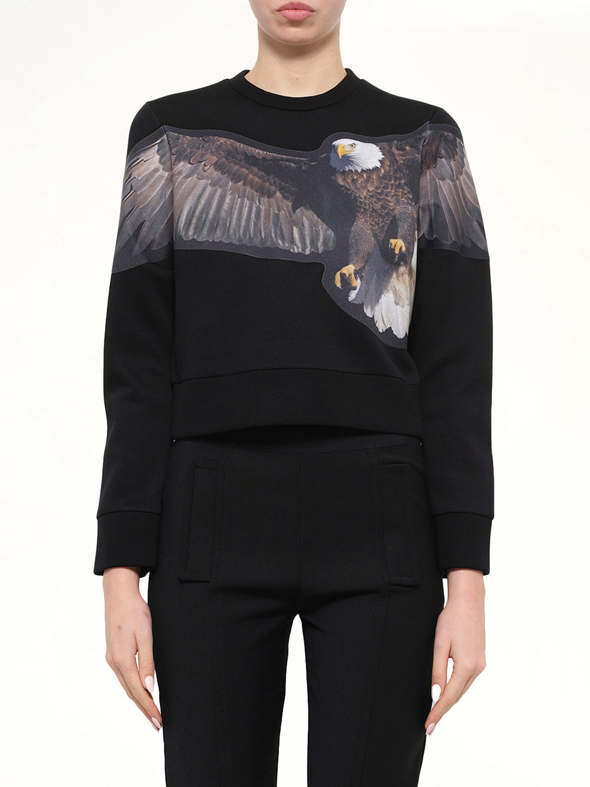 Image of a model wearing Outerwear. Product name - Neil Barrett Sweatshirt Njs47A in Black colour by brand - NEIL BARRETT
