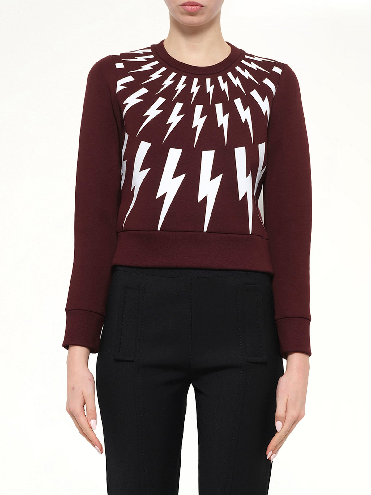 Image of a model wearing Outerwear. Product name - Neil Barrett Sweatshirt in Bur/Wht colour by brand - NEIL BARRETT