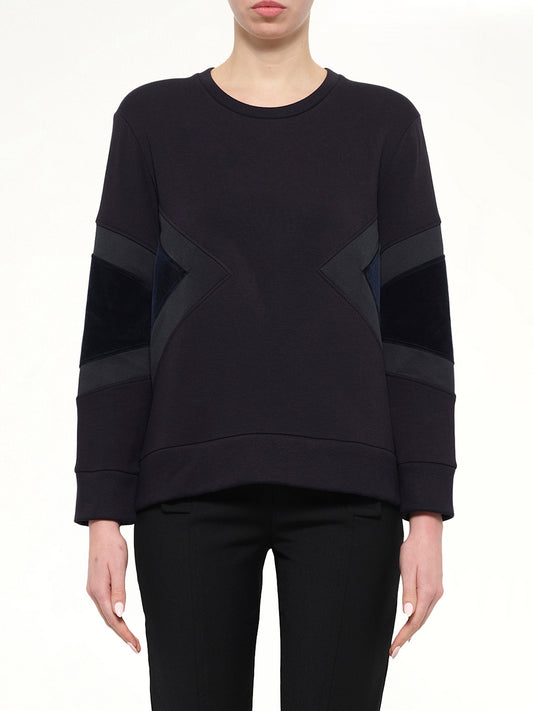 Image of a model wearing Outerwear. Product name - Neil Barrett Sweatshirt in Navy colour by brand - NEIL BARRETT