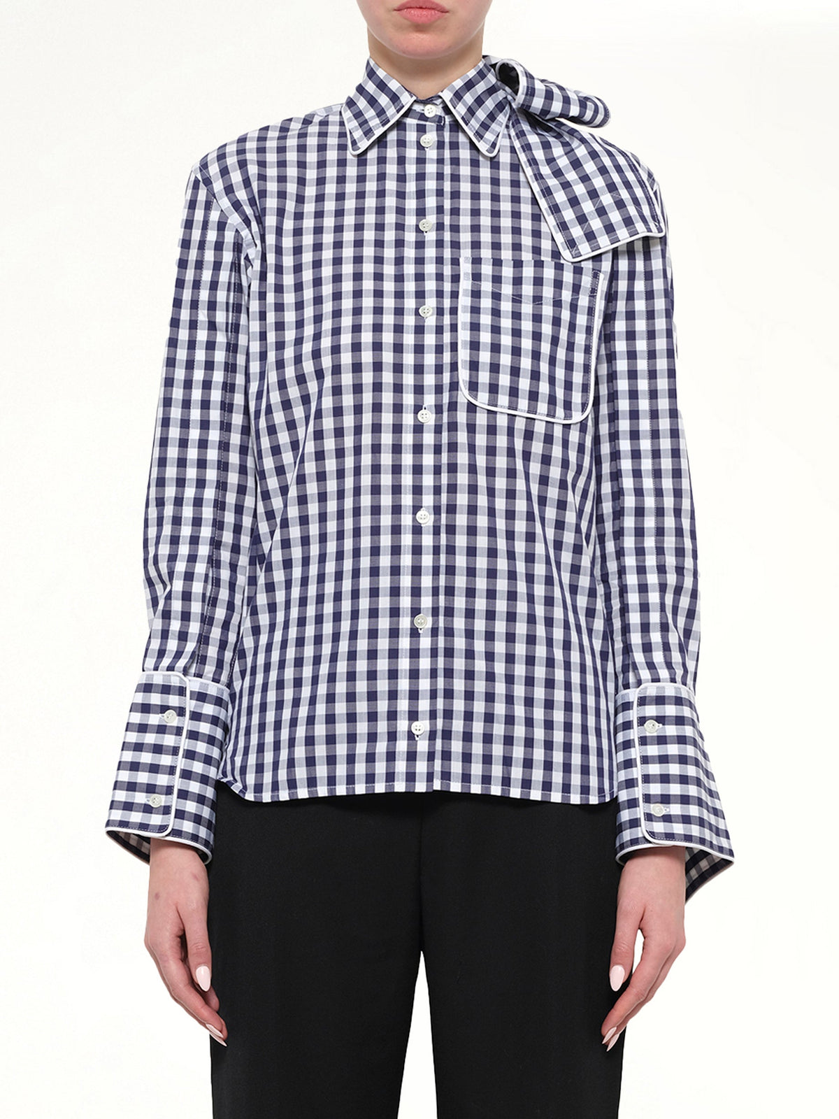 Image of Shirts. Product name - Scarf Gingham Shirt in Blue colour by brand - JWA
