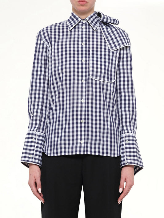 Image of Shirts. Product name - Scarf Gingham Shirt in Blue colour by brand - JWA